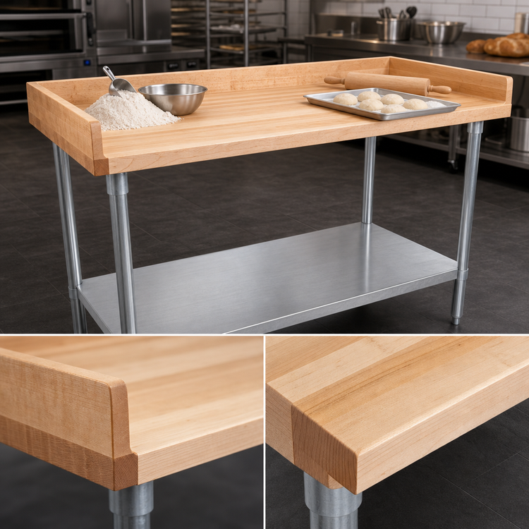 Product image #3 for John Boos 96 x 24 Inch Baker's Top Wood Work Table with Galvanized Base and Adjustable Undershelf