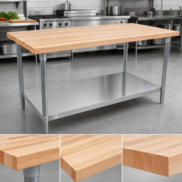 Product image #3 for John Boos HNS06A 108-Inch Wood Top Work Table with Adjustable Undershelf, Galvanized Base