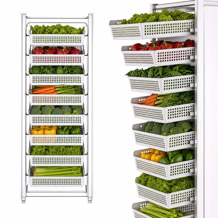 Product image #3 for New Age Stationary Full-Height Aluminum Produce Crisping Rack, 8-Basket Capacity