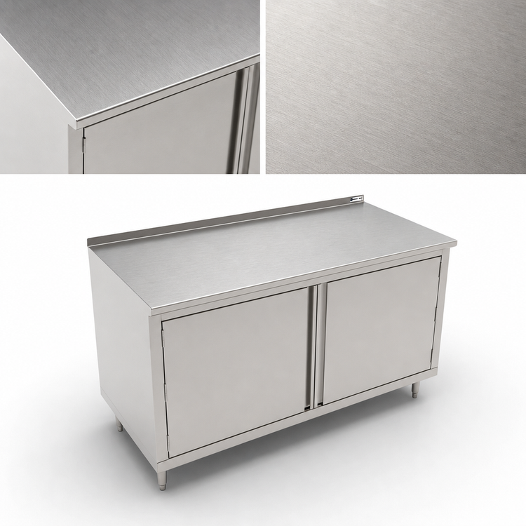 Product image #3 for John Boos 48" x 36" Stainless Steel Cabinet Base Work Table with Hinged Doors and 1-1/2" Rear Riser