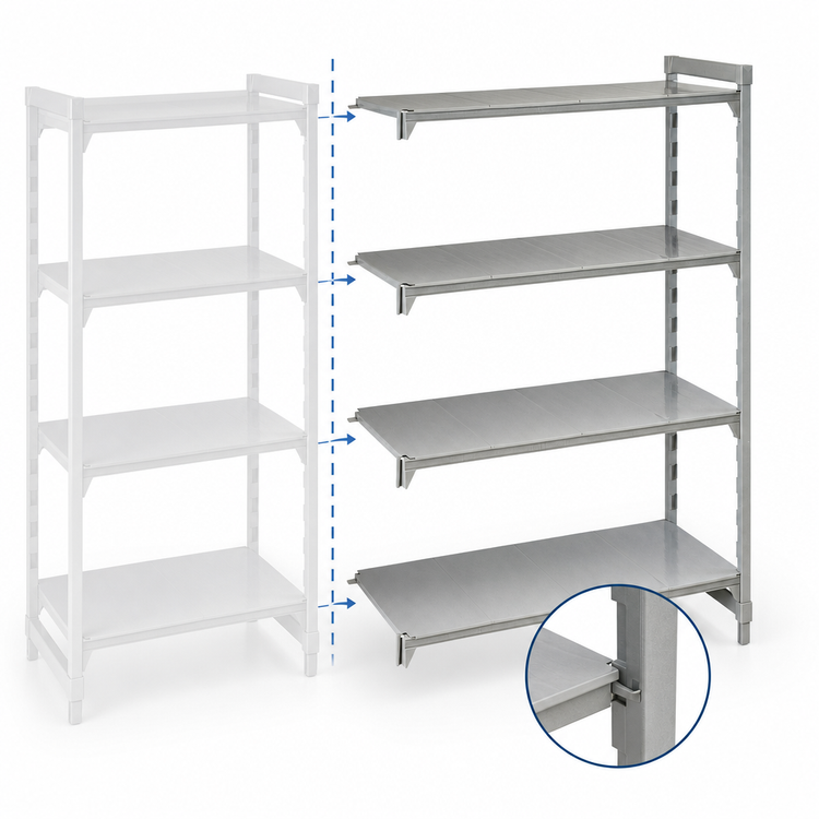 Product image #4 for Cambro Camshelving Premium 18" x 54" x 84" 4-Tier Solid Add-On Polymer Shelving Unit