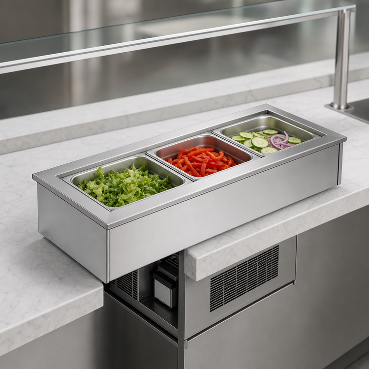 Product image #3 for Delfield LiquiTec Narrow Line 3-Pan Full-Size Self-Contained Drop-In Refrigerated Cold Food Well