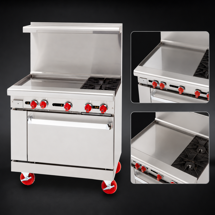 Product image #3 for American Range 36-Inch Gas Restaurant Range with 24-Inch Left Griddle, 2 Open Burners and Convection Oven