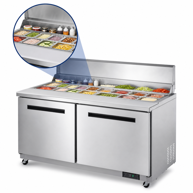Product image #3 for Arctic Air AMT60R Mega-Top Sandwich/Salad Prep Table, 61-1/4 Inch Wide, Two-Section, Rear-Mounted Refrigeration