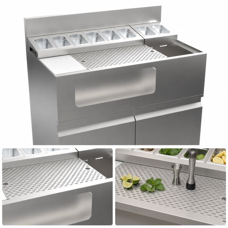 Product image #3 for Krowne Alchemy Series Thirty-Eight Lab 38 Inch Bar Ice Bin and Mise-En-Place Station with Pull-Out Drawer Base