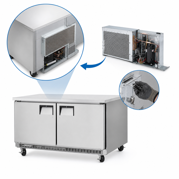 Product image #3 for Everest Refrigeration ETBWR2 Two-Section Undercounter/Worktop Refrigerator, 18 Cu. Ft., Rear-Mounted Self-Contained R290, Stainless Steel