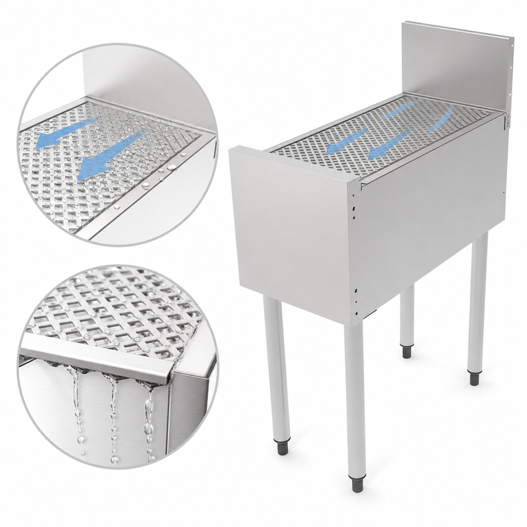 Product image #4 for Top Shelf TSF Series 12-Inch x 24-Inch Stainless Steel Underbar Drainboard with Backsplash