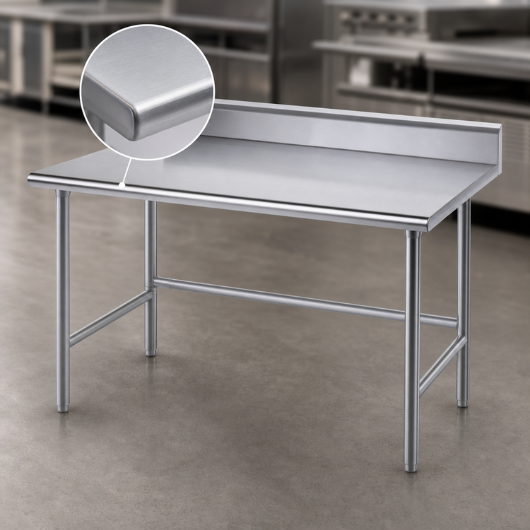 Product image #3 for Advance Tabco 60" x 36" Open Base Work Table with 5" Backsplash, 14 Gauge 304 Stainless Steel Top