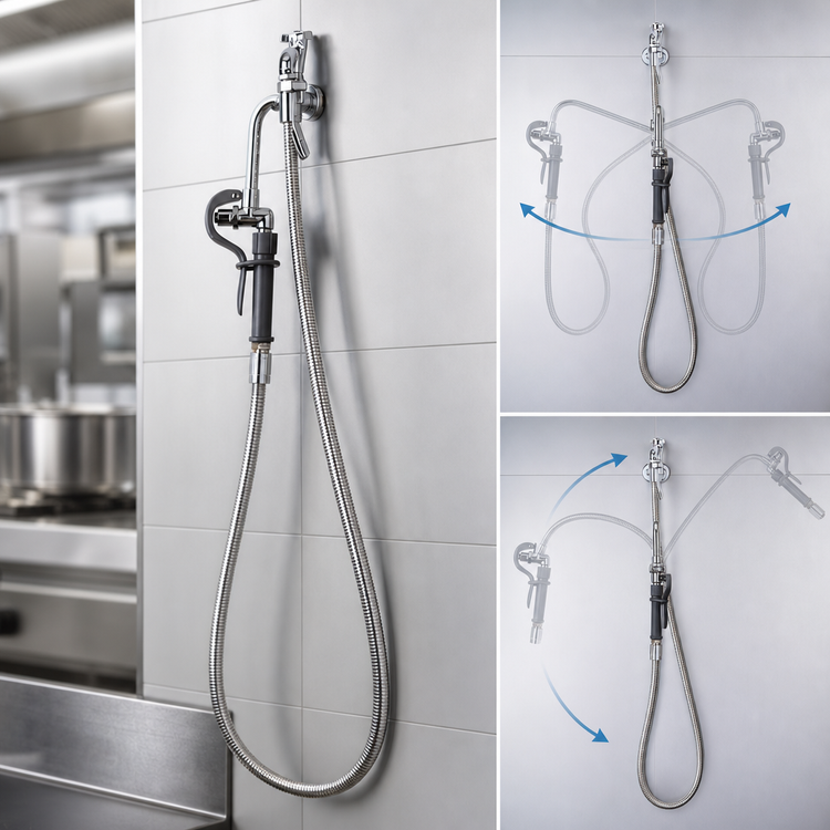 Product image #3 for T&S Brass B-0600 Wall-Mount Swivel Pot Filler Faucet with 68-Inch Flexible Stainless Steel Hose