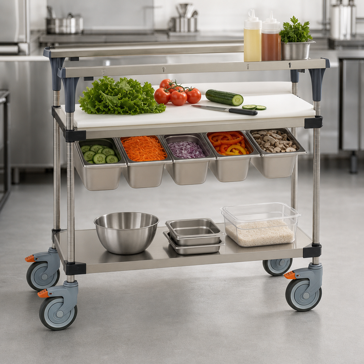 Product image #3 for Metro PrepMate MultiStation 18" x 36" Mobile Prep Cart with Solid Galvanized Shelves and Chrome Posts