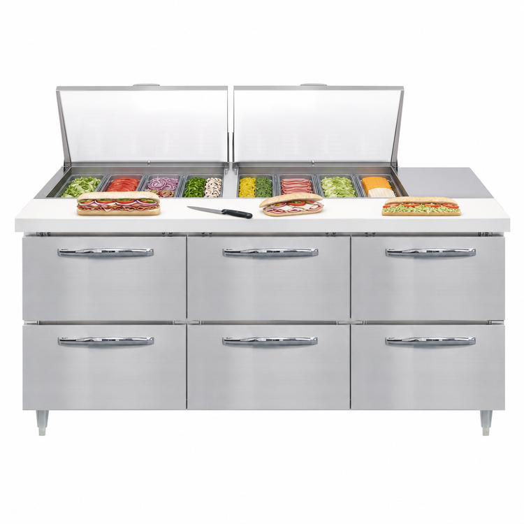 Product image #3 for Continental Refrigerator Designer Line D72N24M-D 72" Three-Section Mighty Top Sandwich Prep Table with Drawers