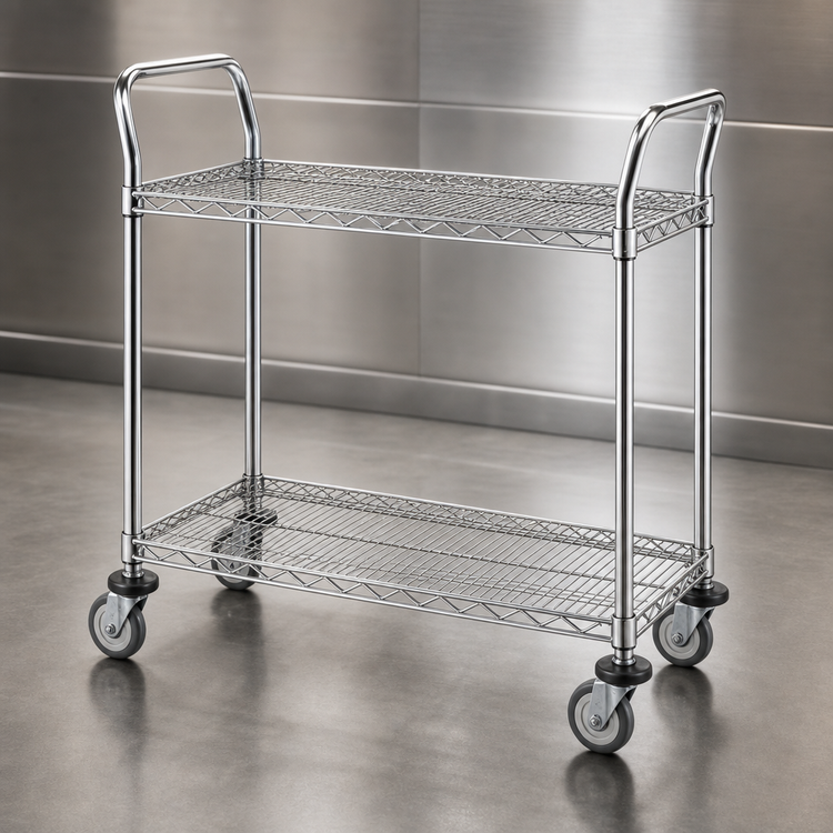 Product image #3 for Metro Super Erecta MW500 Series Standard Duty Chrome Plated Utility Bus Cart with 2 Wire Shelves