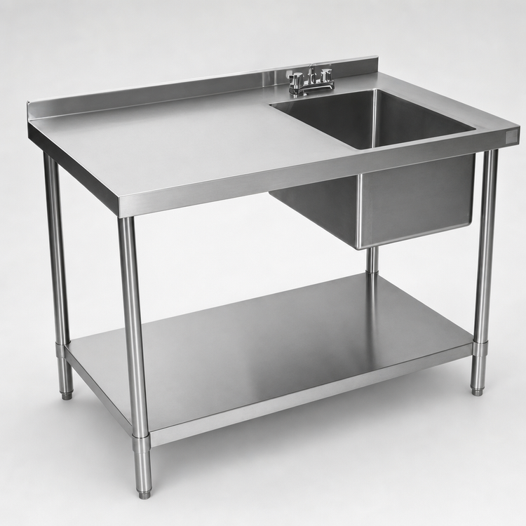 Product image #3 for 60 Inch x 24 Inch Right-Side Prep Sink Work Table with 18/304 Stainless Steel Top and Undershelf