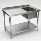 Thumbnail image #3 for Klinger's Trading STB2460BR 60 x 24 Inch Right-Side Single-Bowl Prep Sink Work Table, 18-Gauge Stainless Steel, Undershelf