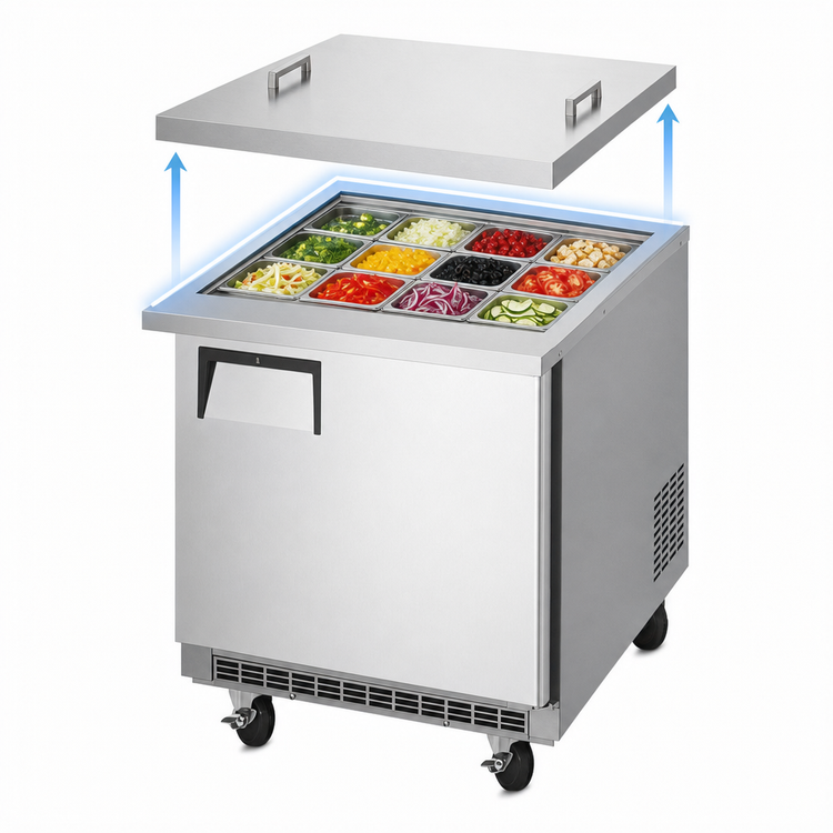 Product image #3 for Everest Refrigeration EOTP1 Open Top Mega-Top Refrigerated Prep Table, 1 Section, 27-3/4 Inch Wide, 12 x 1/6 Pan Capacity