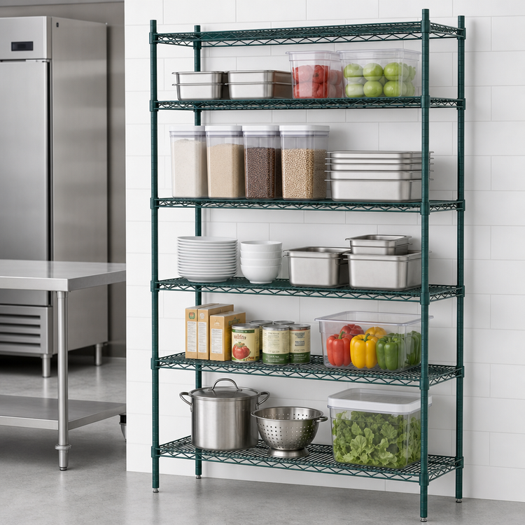 Product image #4 for Super Erecta 42"W x 18"D x 74"H Starter Wire Shelving Unit with 5 Shelves, Epoxy-Coated Green Finish