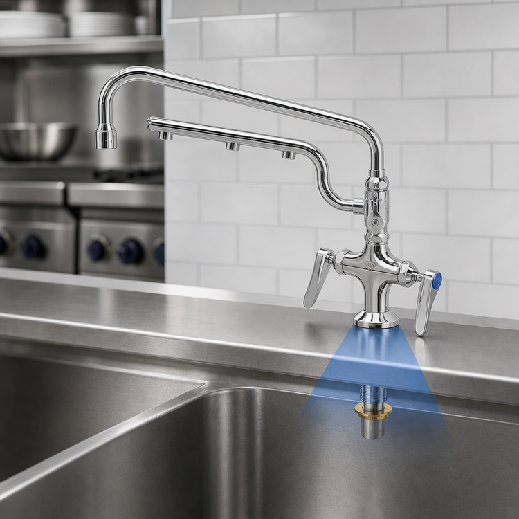 Product image #3 for T&S UltraRinse Single-Hole Deck-Mount Manual Mixing Faucet with 12-Inch Swing Nozzle and 10-Inch Spray Arm