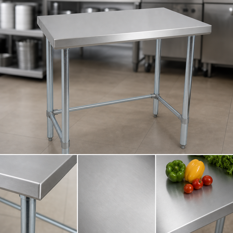 Product image #3 for BK Resources SVTOB-7230 Open Base Flat Top All Stainless Steel Work Table, 72 x 30 Inches, 18 Gauge