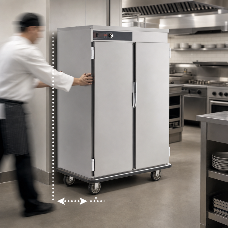 Product image #3 for FWE TST-20 Slim-Line Mobile 2-Door Heated Holding Cabinet, Stainless Steel, Forced-Air Heat
