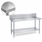 Thumbnail image #3 for Duke Manufacturing 314-30120-10R 120-Inch Stainless Steel Work Table, 14-Gauge 300 Series Top, 10-Inch Riser, Galvanized Undershelf