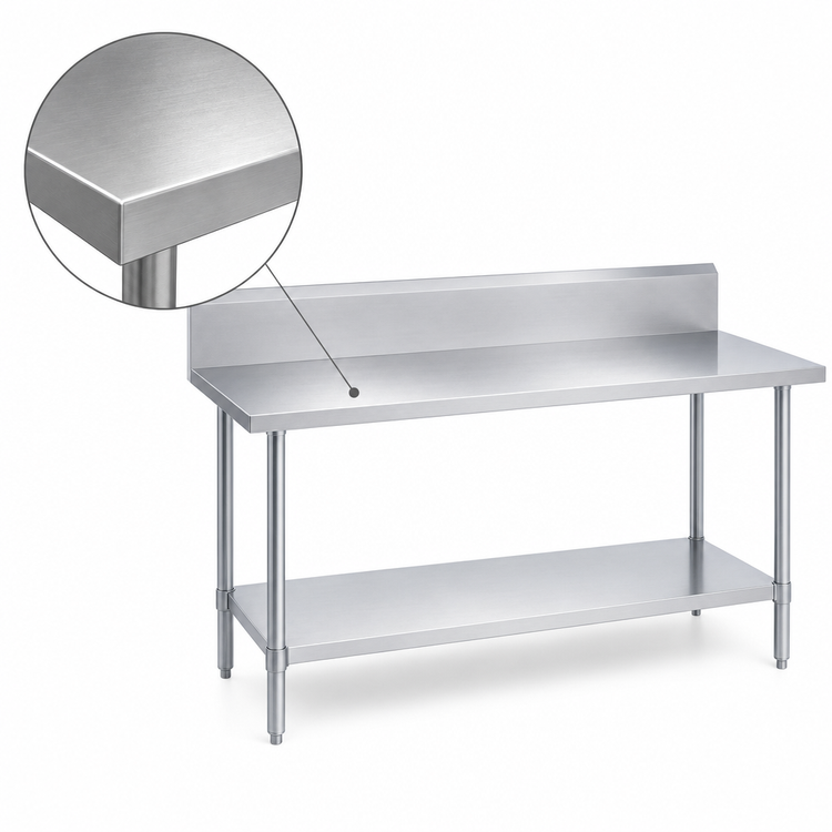 Product image #3 for Duke 120-Inch x 30-Inch 300 Series Stainless Steel Work Table with 10-Inch Riser and Galvanized Undershelf
