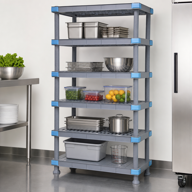 Product image #3 for Quantum Millenia 60W x 24D x 62H Polymer Shelving Unit with 4 Open and 1 Solid Grid Shelves