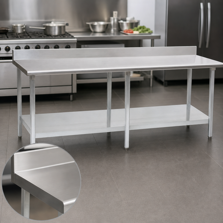 Product image #3 for Eagle Group Budget Series 430 Stainless Steel Work Table with 4-1/2 Inch Backsplash, Galvanized Base and Adjustable Undershelf, 120 x 36 Inches
