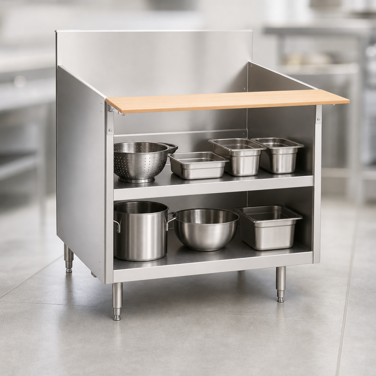 Product image #3 for La Rosa 54-Inch x 26-Inch Open Cabinet Base Stainless Steel Equipment Stand with Richlite Cutting Board