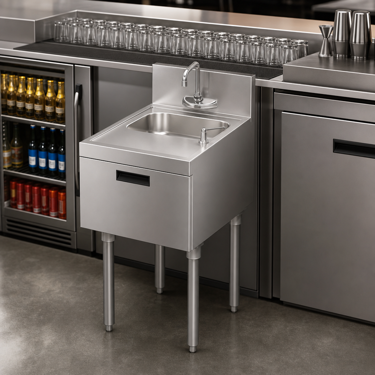 Product image #3 for Krowne Royal Series 18-Inch Freestanding Underbar Hand Sink Unit with Electronic Faucet and Soap/Towel Dispensers