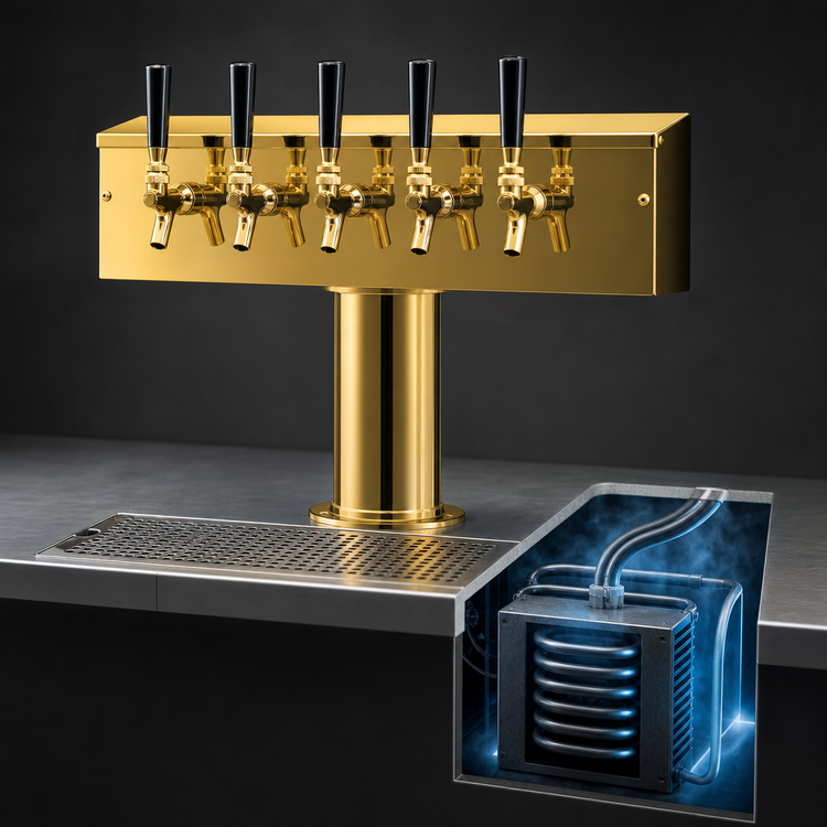 Product image #3 for Micro Matic T Style Countertop 5-Faucet Glycol-Cooled Draft Beer Tower, PVD Brass Finish