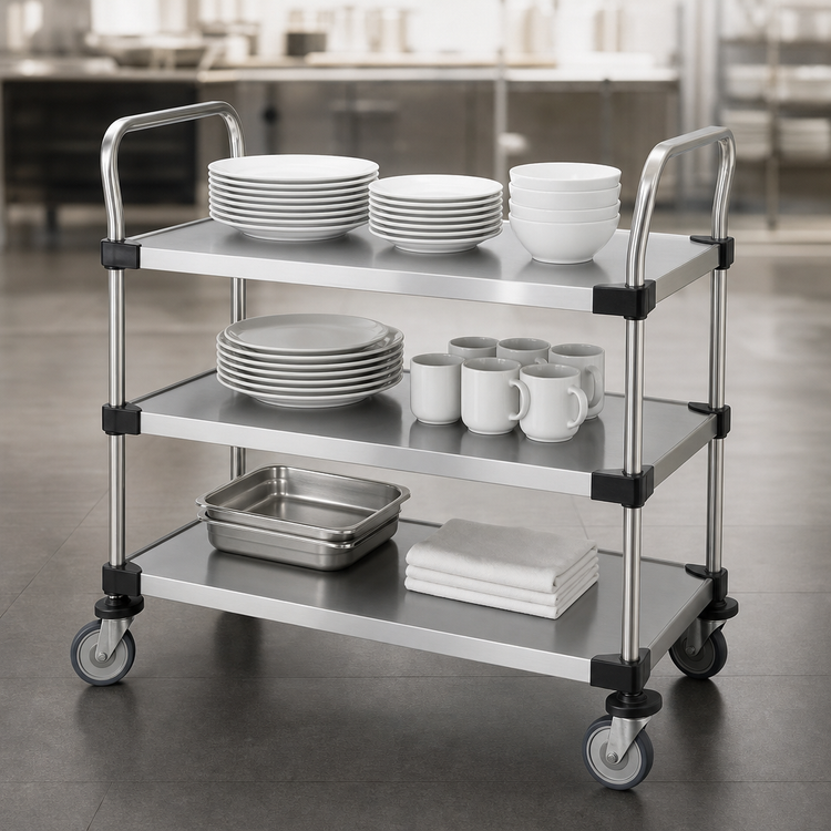Product image #3 for Metro Super Erecta MW206 Standard Duty Stainless Steel Bus Cart, 3 Solid Shelves, 36 x 21 Inches