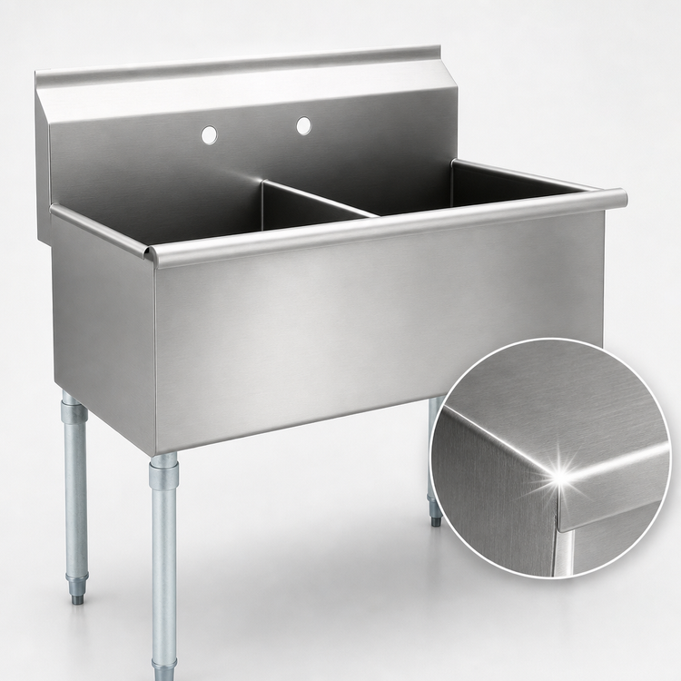 Product image #3 for Eagle Group Two-Compartment Utility Sink, 37-3/8 in. W x 22 in. D, 16 Gauge 304 Stainless Steel, 8 in. Backsplash