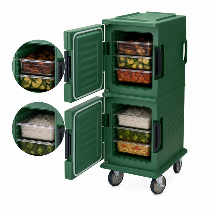 Product image #4 for Cambro Ultra Camcart Front-Loading Double-Compartment Insulated Food Pan Carrier, 60 Qt Per Compartment, Kentucky Green