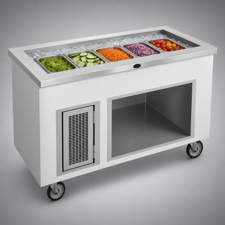 Product image #3 for Randell Ice-Cooled Cold Pan Serving Station, 72-Inch, 5-Pan, Mobile, Enclosed Base