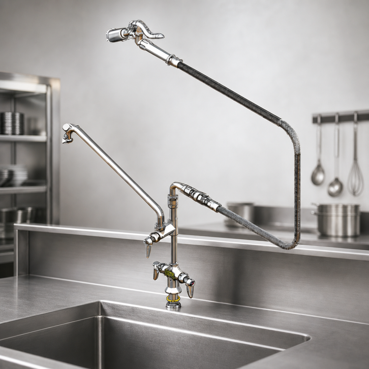 Product image #3 for T&S Brass Double Pantry Deck-Mount Wash-Down Faucet with 16-Inch Swing Nozzle and Low-Flow Spray Valve