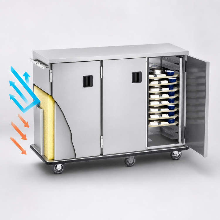 Product image #3 for Ambient Insulated 3-Door Tray Delivery Cart, Stainless Steel, 27 Pair Fixed Slides