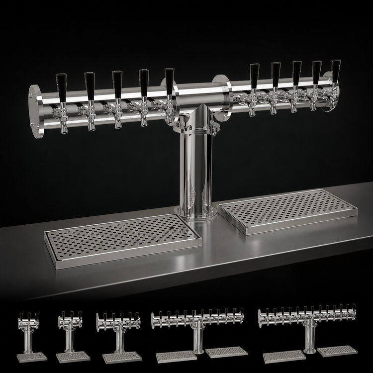 Product image #3 for Glastender Pipe Tee Countertop Draft Dispensing Tower, 10 Faucets, Air-Cooled, Stainless Steel, Mirror Finish