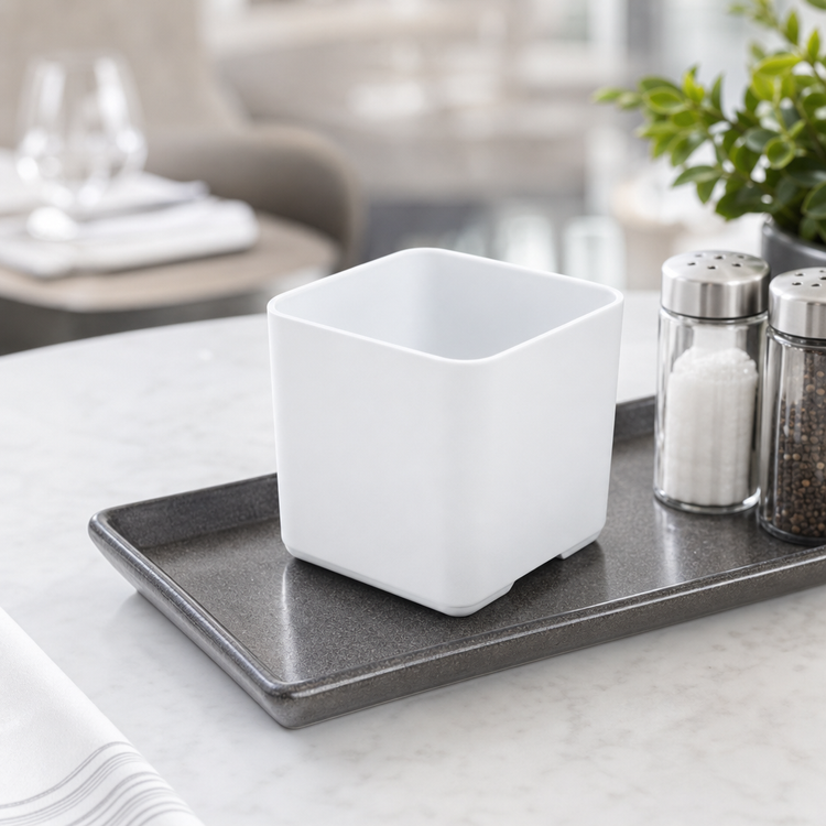 Product image #4 for American Metalcraft 4 Inch Square White Melamine Condiment Jar