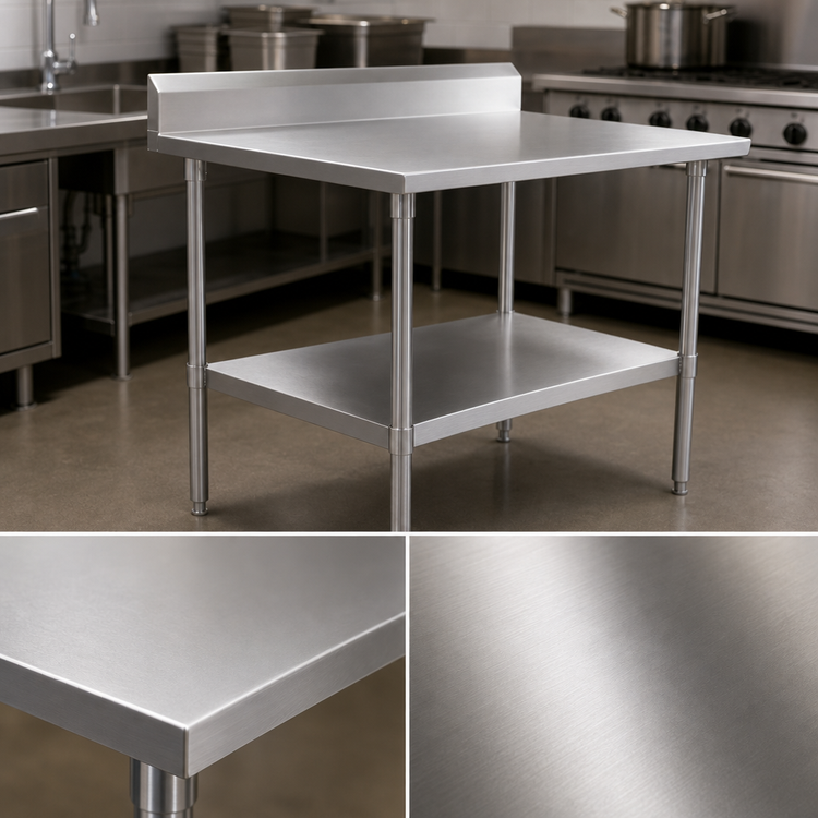 Product image #3 for John Boos Stallion 30" x 30" 16-Gauge Stainless Steel Corner Work Table with 5" Backsplash and Adjustable Undershelf