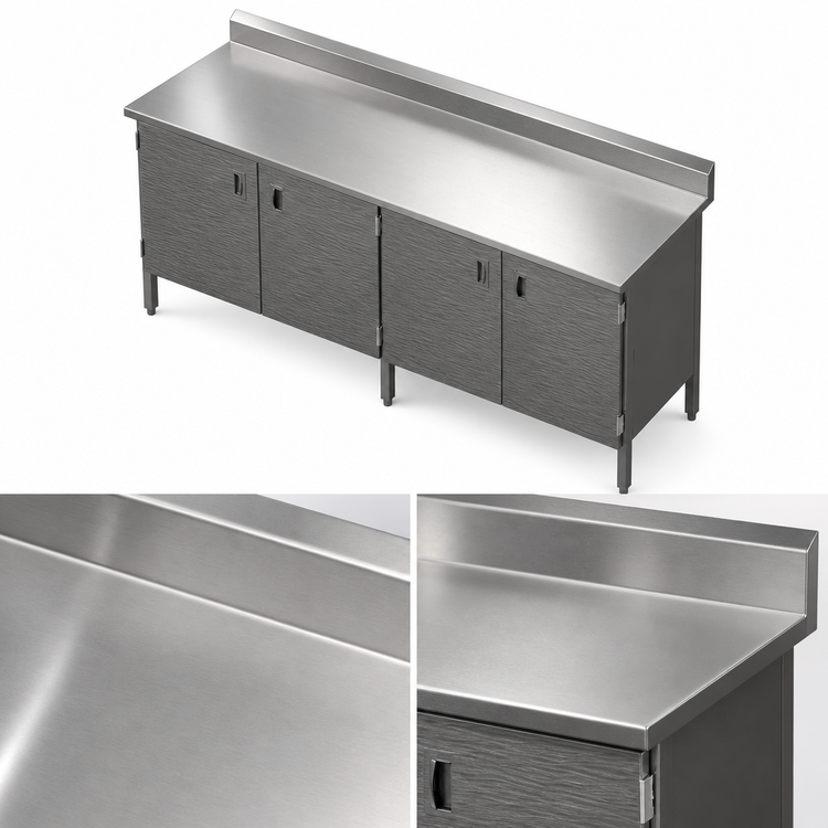 Product image #3 for John Boos 84-Inch x 30-Inch Enclosed Base Stainless Steel Work Table with Hinged Doors and 5-Inch Backsplash