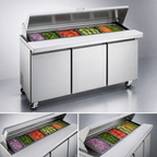 Thumbnail image #3 for Hurakan Megatop 71-Inch 3-Door Refrigerated Prep Table, 19.5 Cu. Ft.