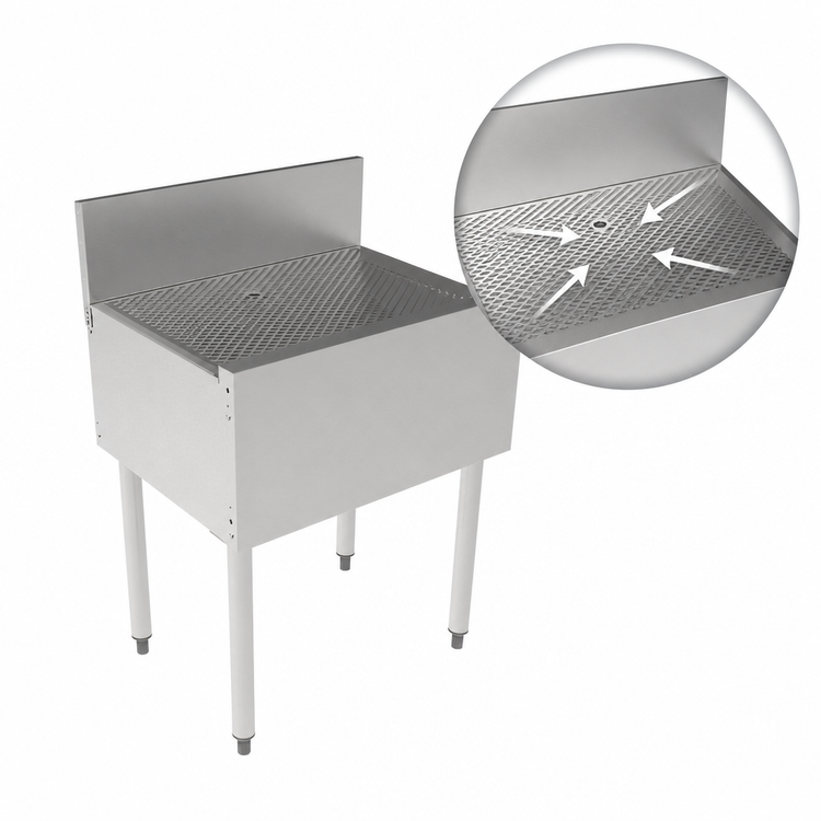 Product image #4 for Top Shelf TS Series 29-Inch Wide Freestanding Stainless Steel Underbar Drainboard with 6-Inch Backsplash