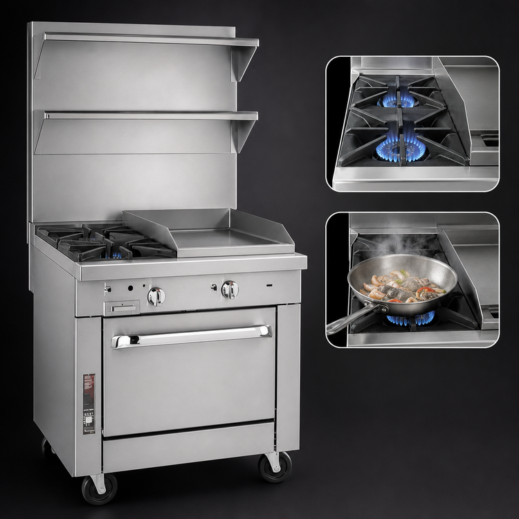 Product image #3 for Southbend Platinum 32-Inch Heavy Duty Gas Range with 2 Open Burners, 16-Inch Griddle, and Convection Oven