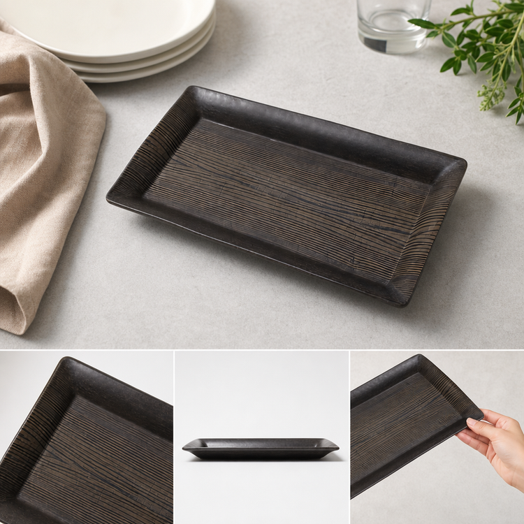 Product image #3 for American Metalcraft 14-Inch Rectangular Melamine Platter with Walnut Wood Pattern