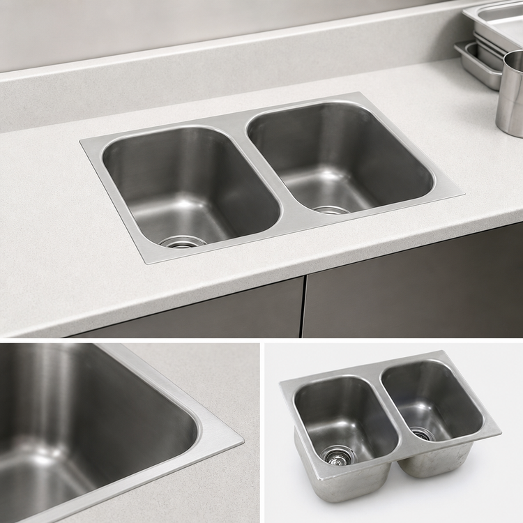 Product image #3 for Eagle Group Two-Compartment Self-Rimming Drop-In Sink with No Deck, 18 x 24 x 13.5-Inch Bowls