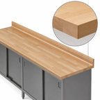 Thumbnail image #3 for John Boos EBSW7R4-3084 84" x 30" Wood Top Work Table with Stainless Steel Cabinet Base, Sliding Doors, and 4" Coved Riser