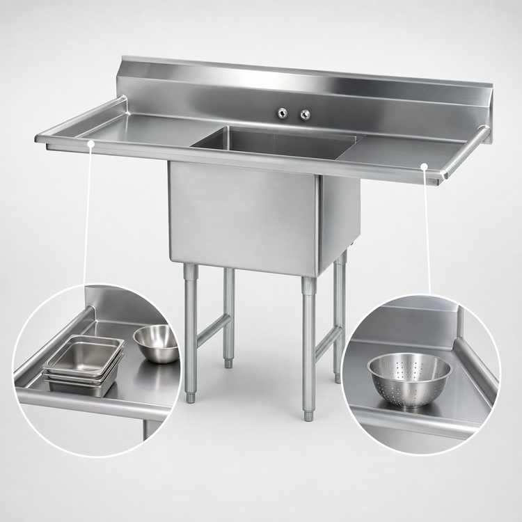 Product image #3 for Advance Tabco 1-Compartment Fabricated Sink with Left and Right Drainboards, 24 x 24 x 14-Inch Bowl, 72-Inch Wide