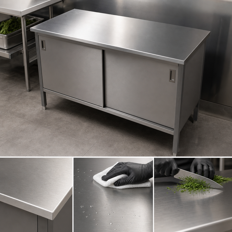 Product image #3 for John Boos Stainless Steel Enclosed Work Table with Sliding Door Cabinet Base, 36 x 24 Inch, 16 Gauge 300 Series Top