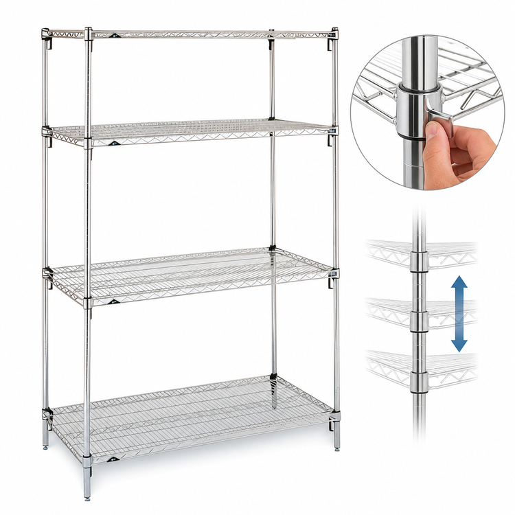 Product image #3 for Metro Super Erecta Super Adjustable Starter Wire Shelving Unit, 30W x 18D x 63H, Chrome Plated, 4 Shelves