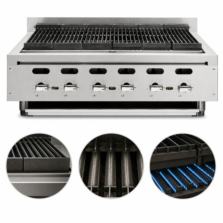 Product image #3 for Vulcan Achiever Quick Ship 72-1/2 Inch Countertop Gas Charbroiler, 13 Burners, 221,000 BTU